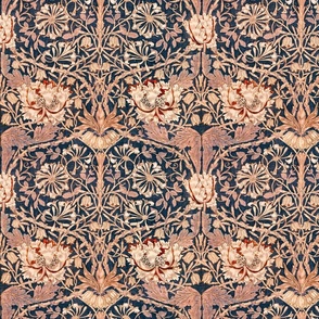 William Morris Honeysuckle - 3138 medium - Peach and Denim Navy