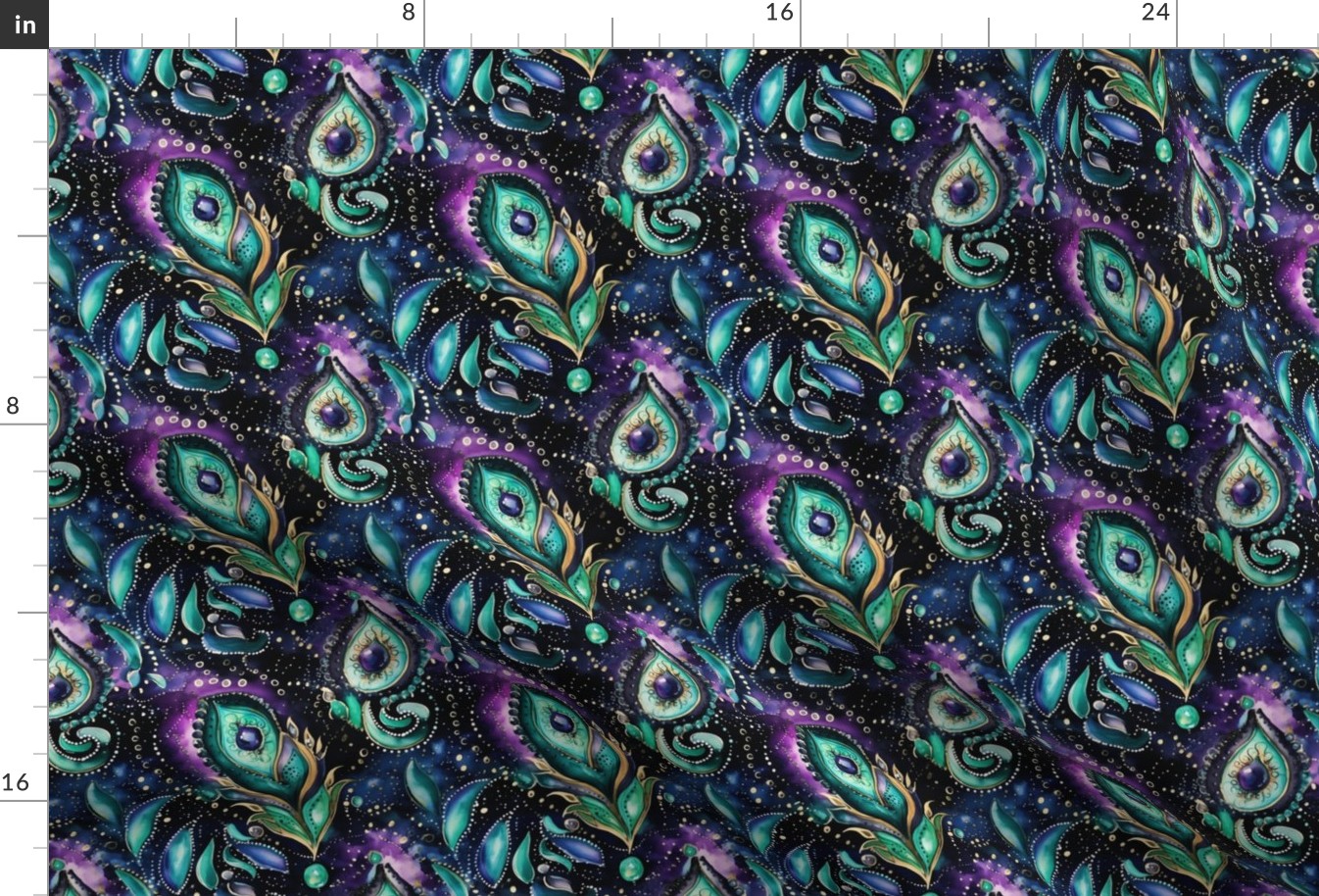 COLORFUL CARNIVAL FEATHERS PEACOCK PURPLE NIGHT BLUE GOLD 9 FLWRHT