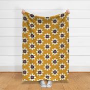 Atomic Blossoms // x-large print // Pearl White Retro Flowers on Golden Marquee