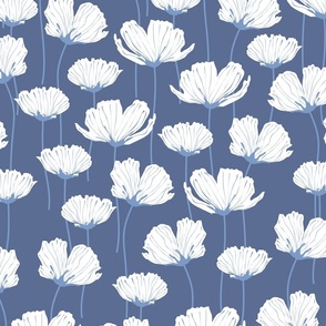 Garden Serenity - Blue Nova and White - Nature - Flowers - Florals - Botanicals - Monochromatic - Buttercups