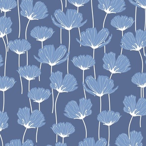 Garden Serenity - Blue Nova Background - Nature - Flowers - Florals - Botanicals - Buttercups - Monochromatic