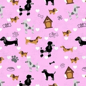 Pets dog pink_dogs hearts dog bowls paws and bones on cute pink background