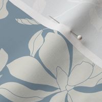 Large - Subtle creamy Magnolia Blossoms in a diagonal flow on a Steel blue background