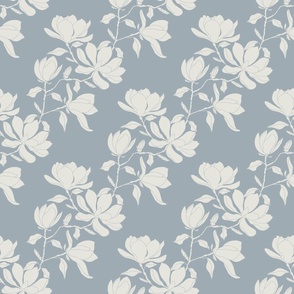 Large Cream Magnolia Flowers on Soft Grey for Wallpaper or Home Decor