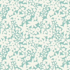PREPPY GREEN BOHO ABSTRACT FLOWERS CREAM ON GREEN