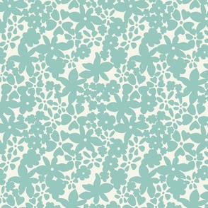 PREPPY GREEN BOHO ABSTRACT FLOWERS GREEN ON CREAM