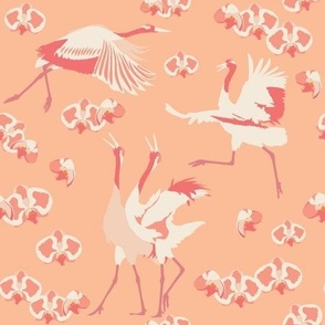 small scale // Dancing Cranes in Peach Fuzz pantone color 