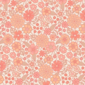 wildflower meadow in vintage retro peach coral 12 large wallpaper scale by Pippa Shaw 