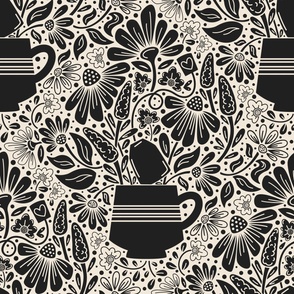 Tea In Bloom - Black and Cream - Jumbo Scale
