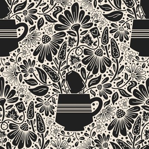 Tea In Bloom - Black and Cream - Large Scale