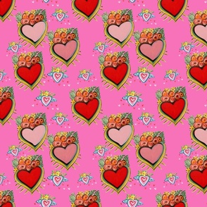 Valentine Hearts in Pink with Flowers and baby hearts