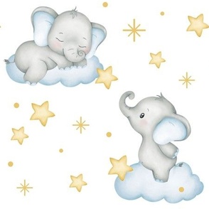 Safari Animals Blue Elephant Clouds Stars Baby Nursery 