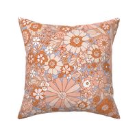 Spring Garden retro Flowers -pale blue, sand, pink and terracotta 70's print 