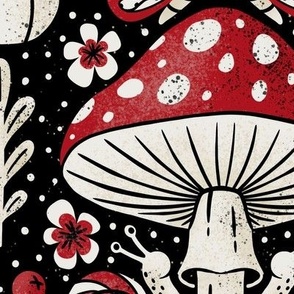 (L) Fairy tale Miracle Forest fly agaric mushroom black white red