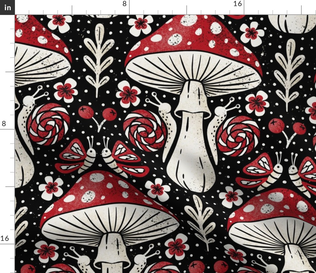 (L) Fairy tale Miracle Forest fly agaric mushroom black white red