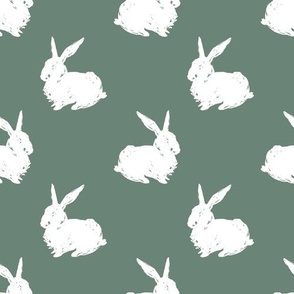 Bigger Rabbit Silhouette Sketch on Soft Pine Green