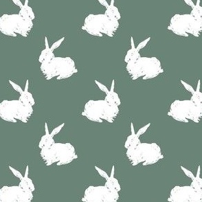 Smaller Rabbit Silhouette Sketch on Soft Pine Green