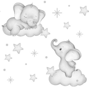 Safari Animals Gray Elephant Clouds Stars Baby Nursery 