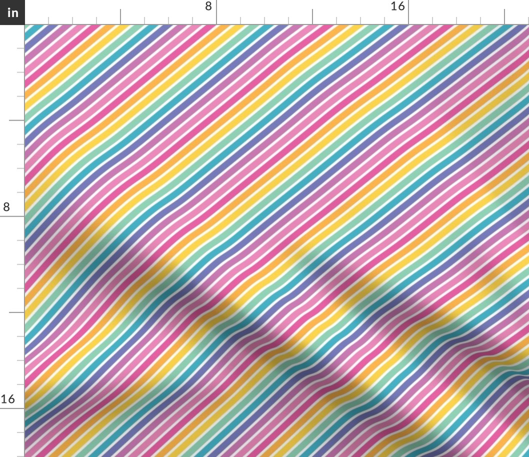 Rainbow Diagonal Stripes on White