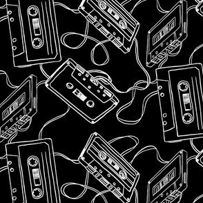 Black and White Cassette Tape Line Art