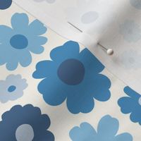  GROOVY RETRO FLOWERS 70S 60S STYLE BLUE ON CREAM
