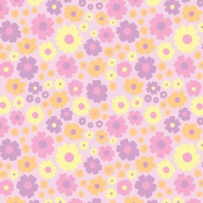  GROOVY RETRO FLOWERS 70S 60S STYLE PASTEL PINK AND PURPLE
