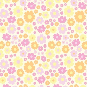  GROOVY RETRO FLOWERS 70S 60S STYLE PINK AND YELLOW