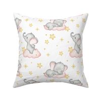 Safari Animals Pink Elephant Clouds Stars Baby Girl Nursery 