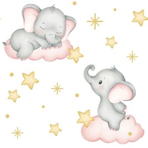 Safari Animals Pink Elephant Clouds Stars Baby Girl Nursery 