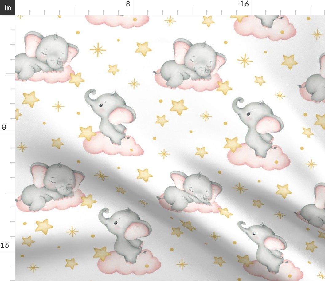 Safari Animals Pink Elephant Clouds Stars Baby Girl Nursery 