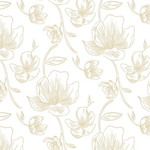 Large Neutral Tan and White Apple Blossom Line Art