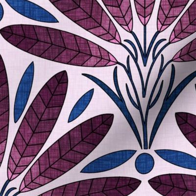 Art Deco Palm Trees in magenta and blue, botanical foliage