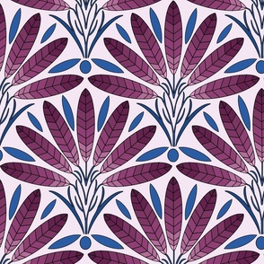 Art Deco Palm Trees in magenta and blue, botanical foliage