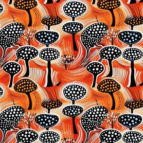 Enchanted Fungi - Aboriginal Dot Art Mushroom Fabric