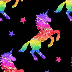 Glitter Rainbow Unicorn Pattern, Large Scale