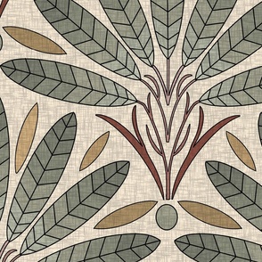 Art Deco Palm Trees in Sage and Brown, Botanical Foliage, Large Scale
