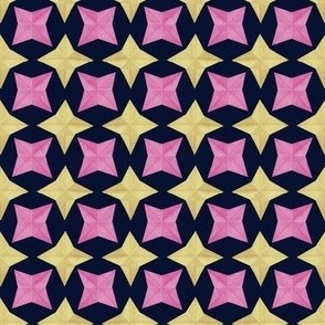 Yellow and Pink 4 Point Origami Star on Black Small Scale