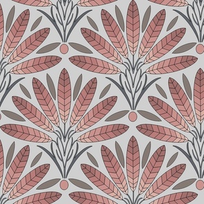 Art Deco Palm Trees in Pink, Brown and Gray, Botanical 