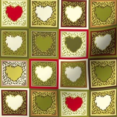 Antique Holly Hearts -  Mini Quilt