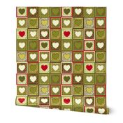 Antique Holly Hearts -  Mini Quilt