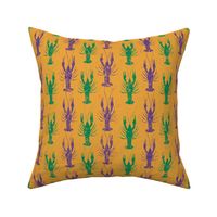 Crawfish block print in purple and green on gold - small