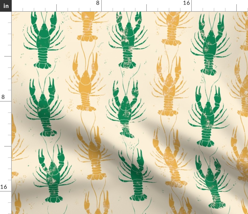 crawfish block print green and gold