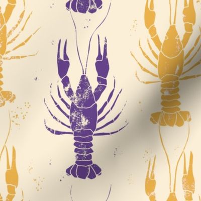 crawfish block print purple and gold - large scale