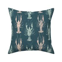 crawfish block print teal and sea foam green - large scale