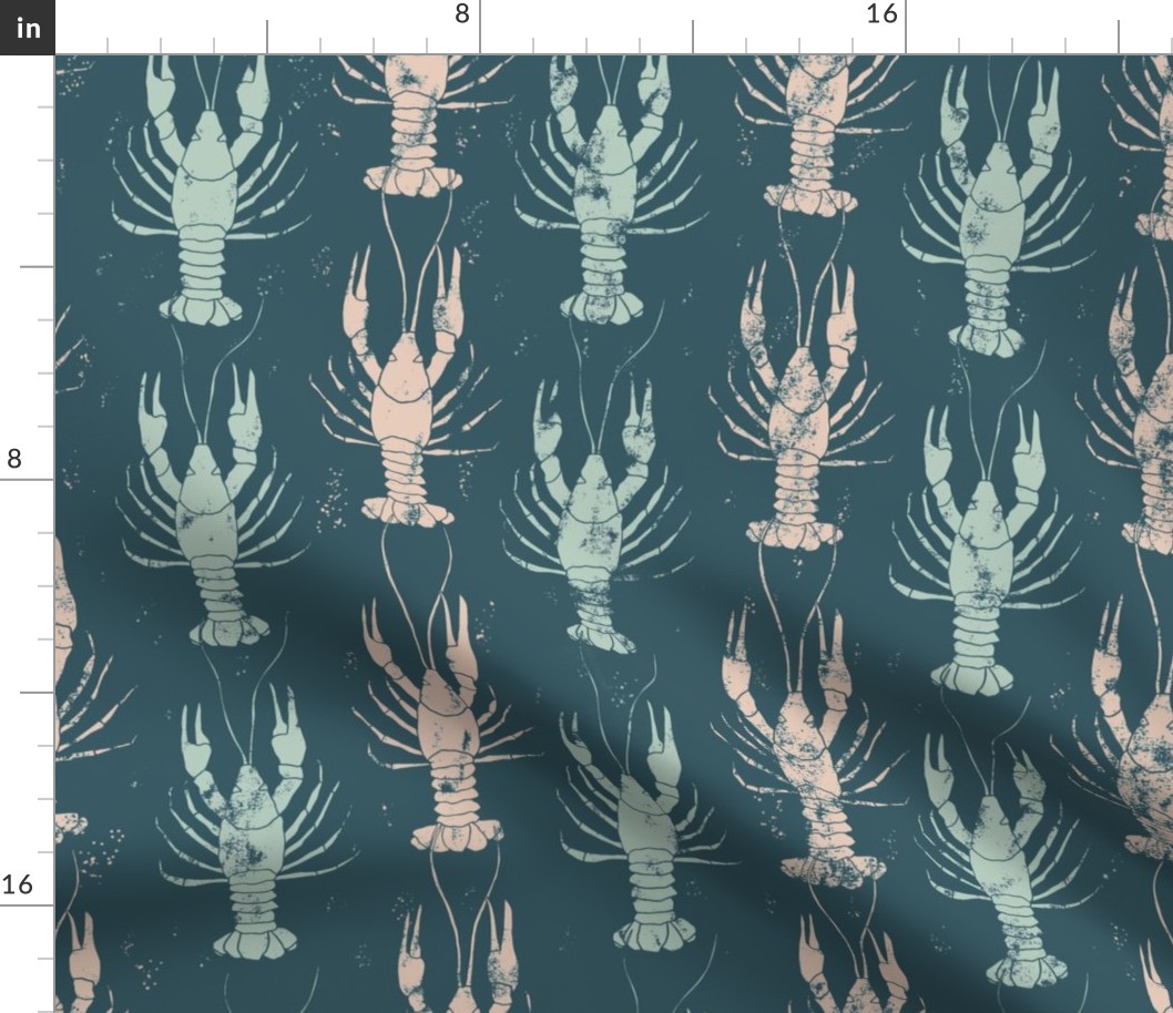 crawfish block print teal and sea foam green - large scale