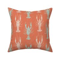 crawfish coastal block print peach and seafoam green