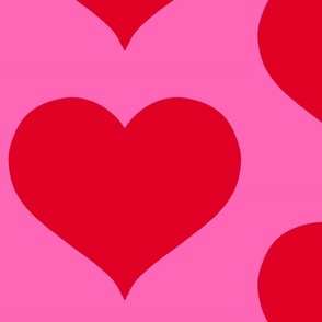 Red hearts on pink, large scale