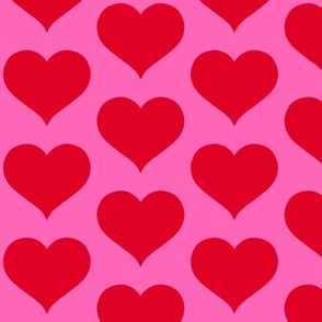 red hearts on pink, medium scale