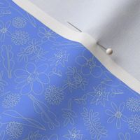White drawn flowers on periwinkle blue