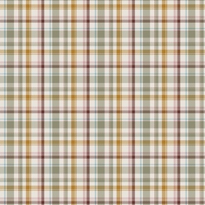 Fall Twill Plaid, Multicolor Check, Sage Green and Mustard Fabric, Small